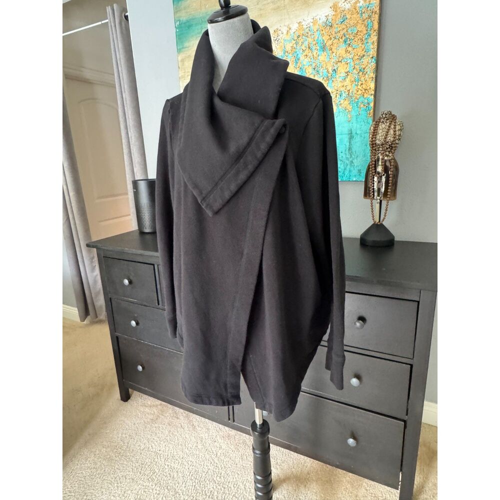 Zella XXL Black Drape Front Jacket Snap Closure Athleisure Cardigan Cozy Knit